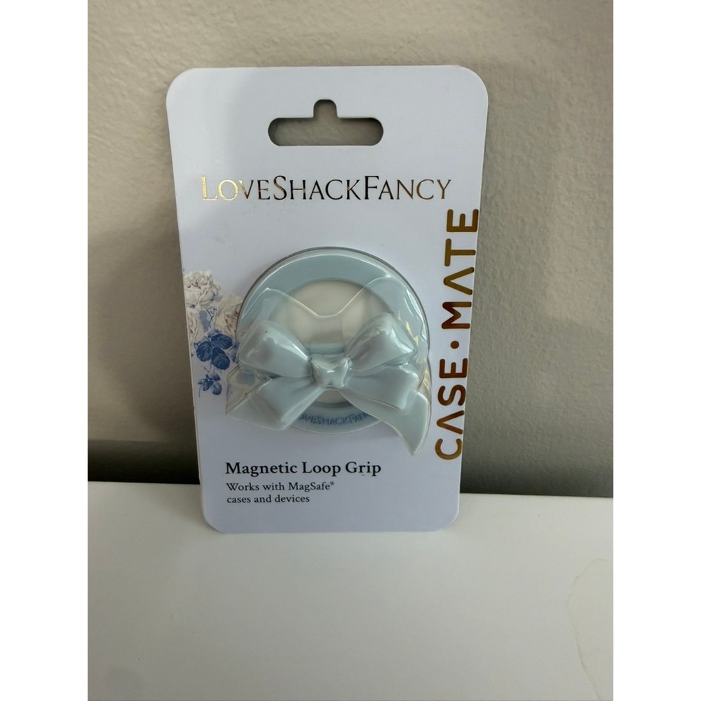 LoveShackFancy Magnetic Loop Grip OS Blue Bow MagSafe Phone Accessory NWT